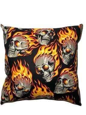 Flaming Skull Decorative Throw Pillow - Black & Orange